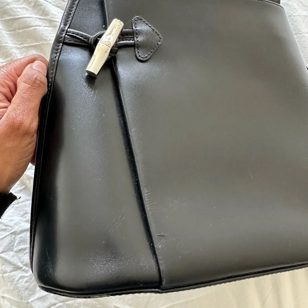 Longchamp black leather vintage Roseau shoulder bag crossbody - Picture 6 of 8